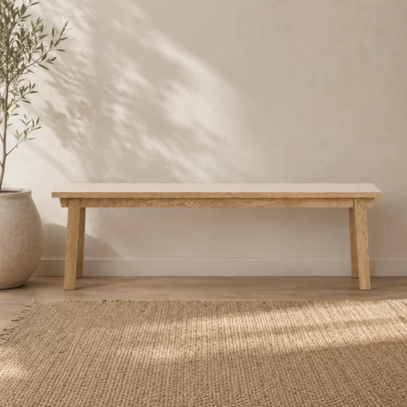 Banca cu structura din lemn de acacia,White L160-l39-h42 cm