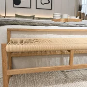 Banca din lemn de acacia cu sezut din snur de hartie, 100×41×55 cm