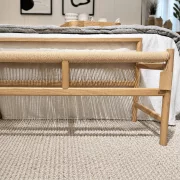 Banca din lemn de acacia cu sezut din snur de hartie, 100×41×55 cm