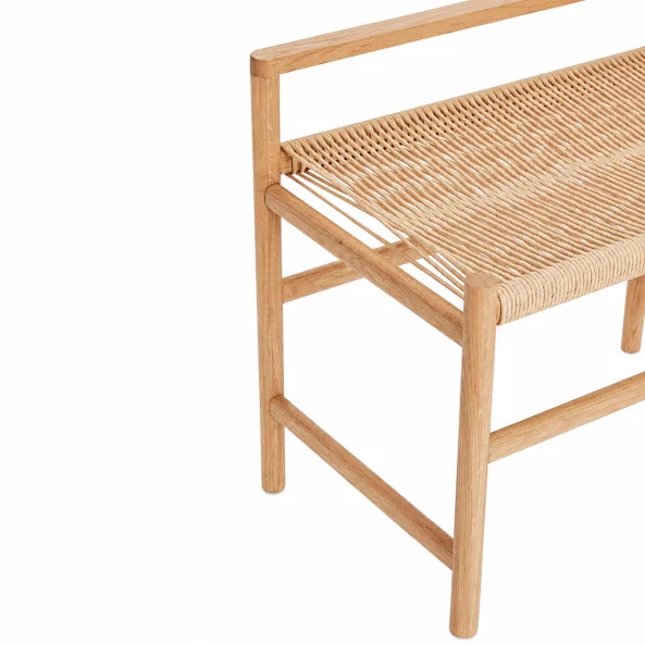 Banca din lemn de acacia cu sezut din snur de hartie, 100×41×55 cm