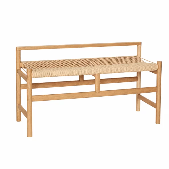 Banca din lemn de acacia cu sezut din snur de hartie, 100×41×55 cm