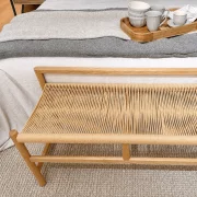 Banca din lemn de acacia cu sezut din snur de hartie, 100×41×55 cm