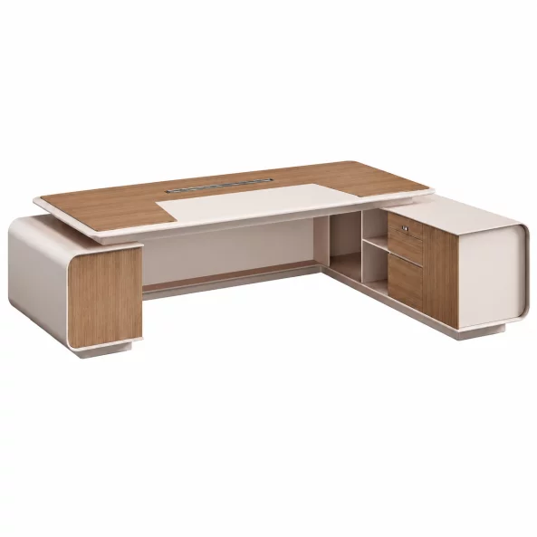 Birou managerial Noblesse – H1270 x l2000 x L2600 mm, cu Iluminare LED si corp lateral