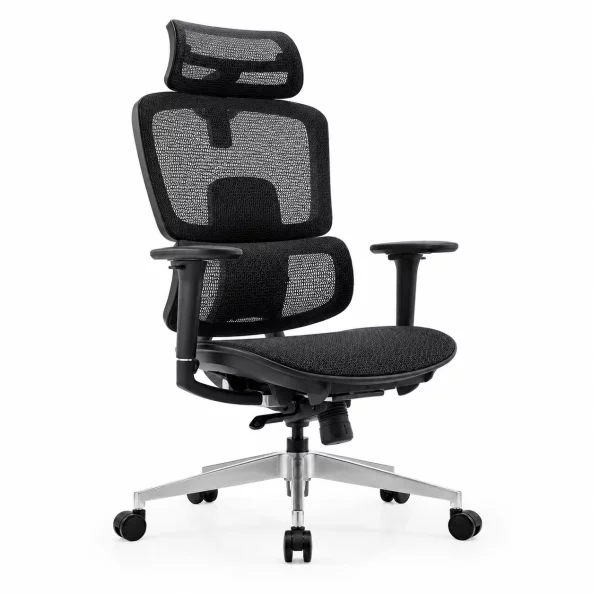 Scaun ergonomic Ergo Breeze, cu tetiera 4D și mecanism sincron - W720×D665×H1200-1260mm, black