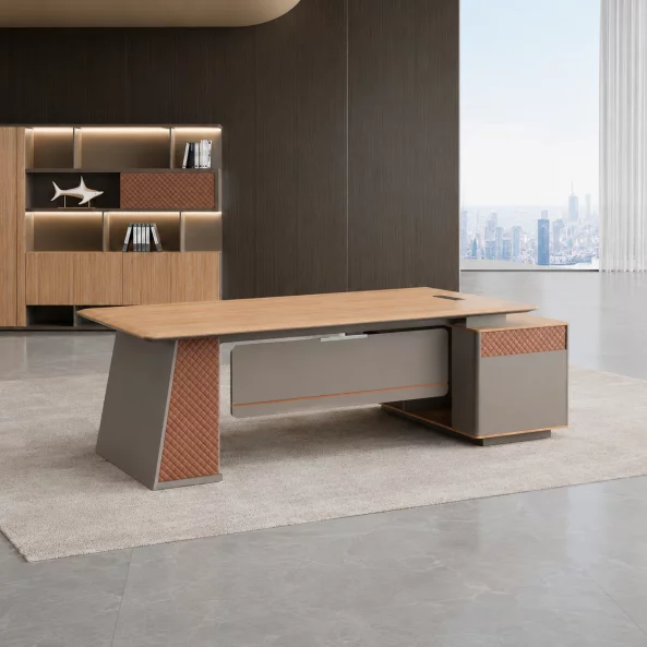 Birou managerial Monarch B2218A cu dulap lateral fix - H750 x L2200 x l1800 mm