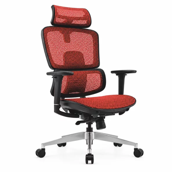 Scaun ergonomic Ergo Breeze, cu tetiera 4D și mecanism sincron - W720×D665×H1200-1260mm, red