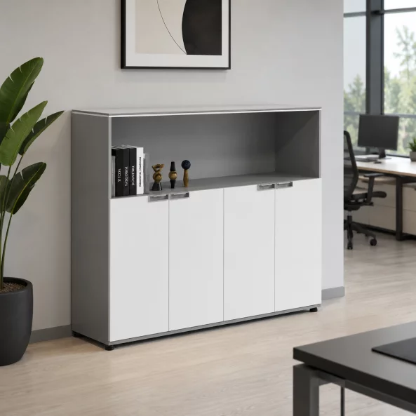 Corp mobilă birou cu 4 usi  / comodă cu 4 usi si spatiu de bibliotecă ,design modern și elegant ,calitate premium , dimensiuni 1600*400*1200