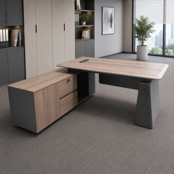 Birou managerial Portofino cu dulap lateral, 1800x1600mm