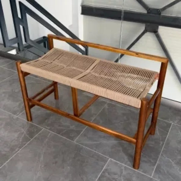 Пейка от акациево дърво с плетена седалка от хартиен шнур, 100×41×65 см