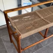 Пейка от акациево дърво с плетена седалка от хартиен шнур, 100×41×65 см