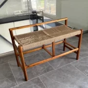 Пейка от акациево дърво с плетена седалка от хартиен шнур, 100×41×65 см