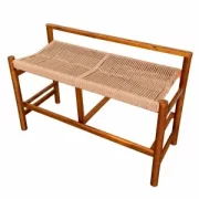 Пейка от акациево дърво с плетена седалка от хартиен шнур, 100×41×65 см