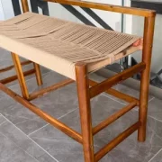 Пейка от акациево дърво с плетена седалка от хартиен шнур, 100×41×65 см