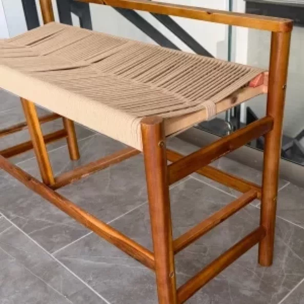 Пейка от акациево дърво с плетена седалка от хартиен шнур, 100×41×65 см