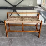 Пейка от акациево дърво с плетена седалка от хартиен шнур, 100×41×65 см
