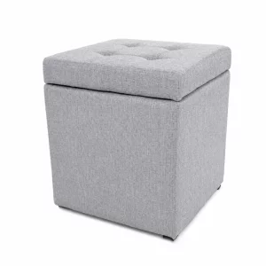 Tárolós puff, 30x30x35 cm, szürke színben – Modern design textil anyagból és szivacsból