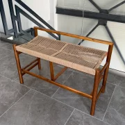 Set 2 banci din lemn de acacia cu sezut din snur de hartie, 100×41×65 cm