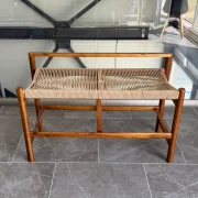 Set 2 banci din lemn de acacia cu sezut din snur de hartie, 100×41×65 cm