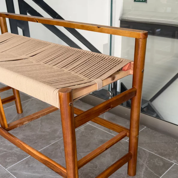 Set 2 banci din lemn de acacia cu sezut din snur de hartie, 100×41×65 cm