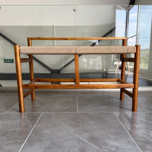 Set 2 banci din lemn de acacia cu sezut din snur de hartie, 100×41×65 cm