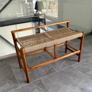 Set 2 banci din lemn de acacia cu sezut din snur de hartie, 100×41×65 cm