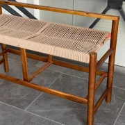 Set 2 banci din lemn de acacia cu sezut din snur de hartie, 100×41×65 cm