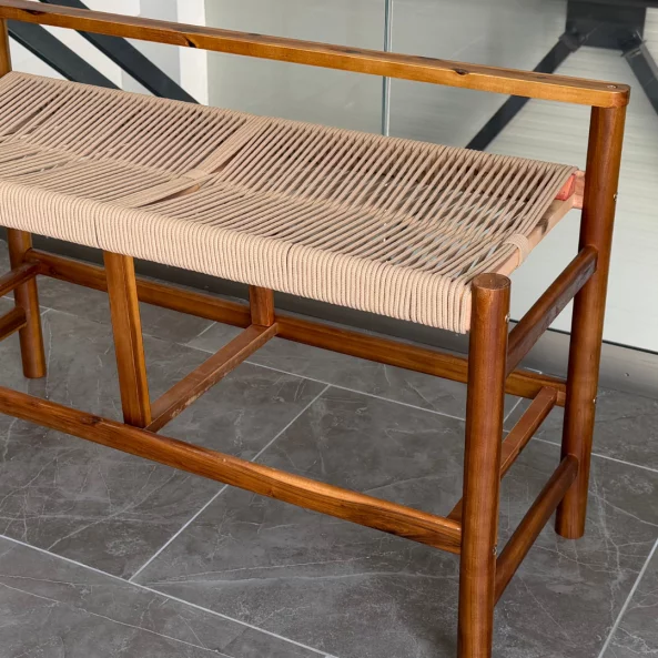 Set 2 banci din lemn de acacia cu sezut din snur de hartie, 100×41×65 cm