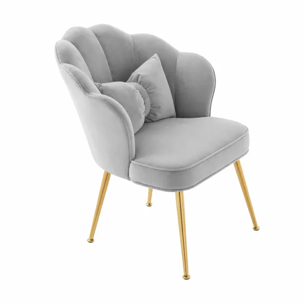 Silla PEARL - diseño curvo, tapizada en textil, patas de hierro, gris