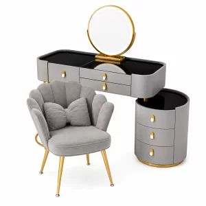 Комплект BELLA &amp; PEARL - тоалетка за грим 100x40x120 и стол, сиво