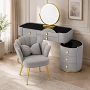 Комплект BELLA &amp; PEARL - тоалетка за грим 100x40x120 и стол, сиво