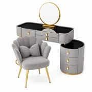 Комплект BELLA &amp; PEARL - тоалетка за грим 80x40x120 и стол, сиво
