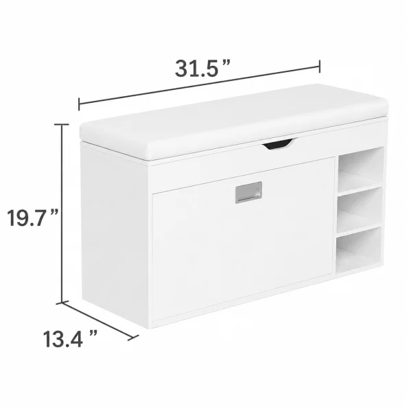Dulap pentru pantofi cu bancă – Design modern și elegant, 100x34x50 cm, culoare albă, soluție practică pentru organizare