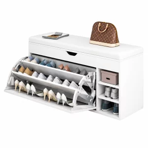 Dulap pentru pantofi cu bancă – Design modern și elegant, 100x34x50 cm, culoare albă, soluție practică pentru organizare