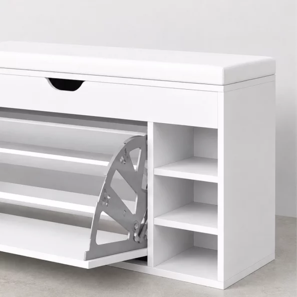 Dulap pentru pantofi cu bancă – Design modern și elegant, 100x34x50 cm, culoare albă, soluție practică pentru organizare