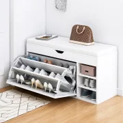 Dulap pentru pantofi cu bancă – Design modern și elegant, 100x34x50 cm, culoare albă, soluție practică pentru organizare