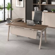 Conjunto Evo Space &amp; Prestige – Escritorio con armario lateral móvil y silla de oficina ergonómica, ajustable de cuero ecológico negro
