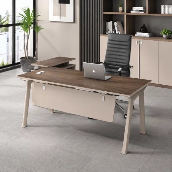 Conjunto Evo Space &amp; Prestige – Escritorio con armario lateral móvil y silla de oficina ergonómica, ajustable de cuero ecológico negro