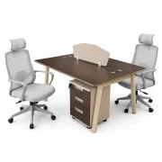 Set Nova 2 &amp; Calvena - Birou operational cu 2 posturi,dulapuri integrate mobile si Scaun de birou ergonomic cu functie de înclinare