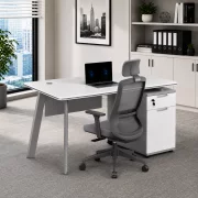 Set Serenity &amp; ErgoAir - Birou cu dulap lateral si Scaun de birou ergonomic cu suport lombar