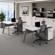 Set Serenity &amp; ErgoAir - Birou cu dulap lateral si Scaun de birou ergonomic cu suport lombar