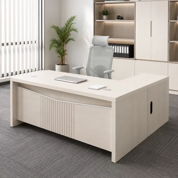 Set Valente &amp; Calvena - Birou directorial cu dulap lateral mobil si Scaun de birou ergonomic cu functie de înclinare