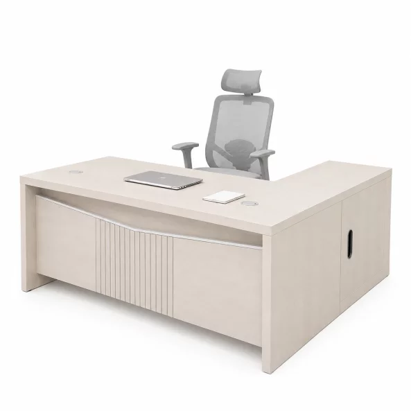Set Valente &amp; Calvena - Birou directorial cu dulap lateral mobil si Scaun de birou ergonomic cu functie de înclinare