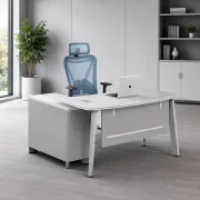 Set Velaris &amp; Norvex – Escritorio con armario lateral y silla de oficina ergonómica con soporte lumbar ajustable