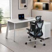 Set Velaris &amp; Norvex – Escritorio con armario lateral y silla de oficina ergonómica con soporte lumbar ajustable