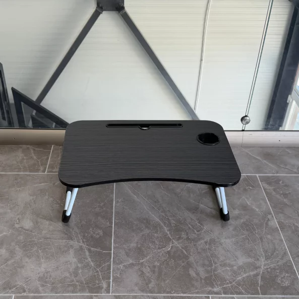 Сгъваема маса за лаптоп, 60x40x28см, черна – Модерен дизайн, изработен от MDF и метал