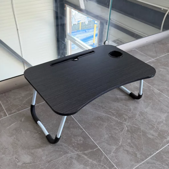 Сгъваема маса за лаптоп, 60x40x28см, черна – Модерен дизайн, изработен от MDF и метал