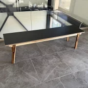 Banco con estructura de madera de acacia, Black, 160 × 39 × 42 cm