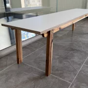 Banco con estructura de madera de acacia, blanco, 160 × 39 × 42 cm