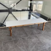 Banco con estructura de madera de acacia, blanco, 160 × 39 × 42 cm