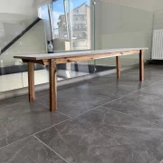 Banco con estructura de madera de acacia, blanco, 160 × 39 × 42 cm